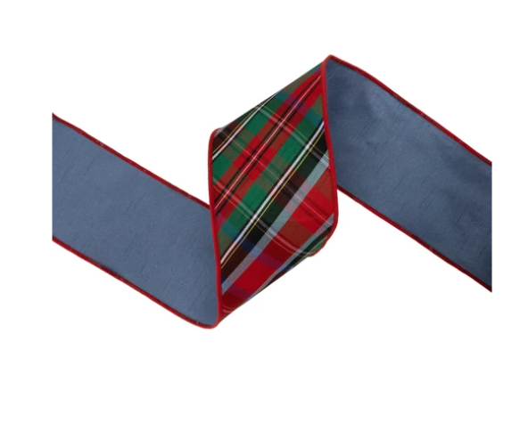 4" Blue Traditional Plaid Dupioni Ribbon