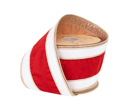 4" Red and White Velvet Banded Ribbon