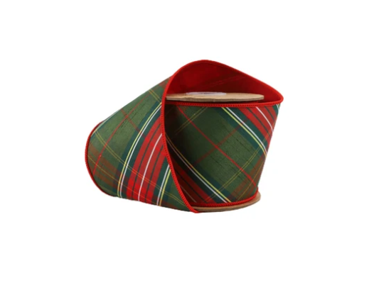 Dark Green Bias Cut Plaid Ribbon 4"