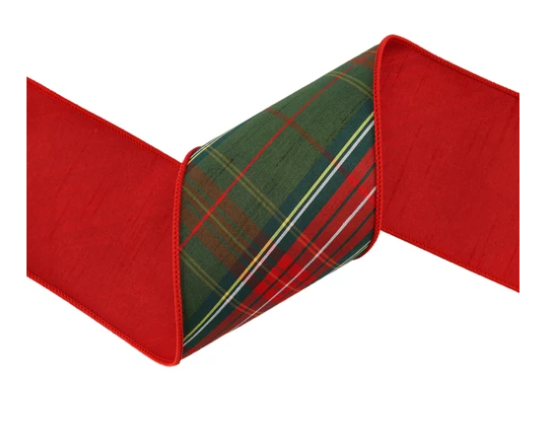 Dark Green Bias Cut Plaid Ribbon 4"