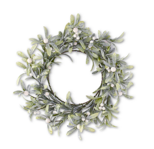 Glittered Mistletoe Candle Ring w/ White Berries