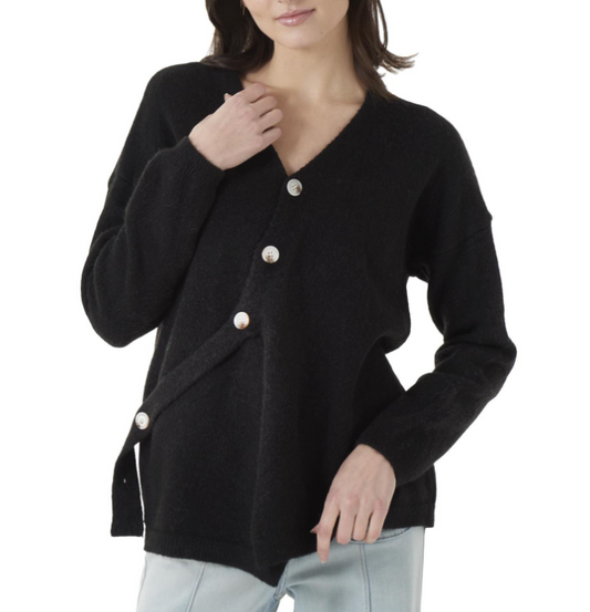 Black Button Tab Cardigan