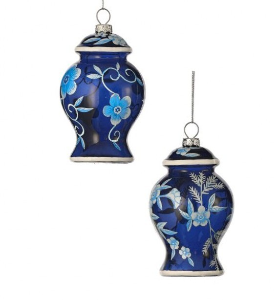 Blue Floral Urn Ornament
