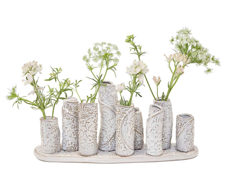 White Washed Embossed Pattern Multi Vase