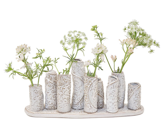 White Washed Embossed Pattern Multi Vase
