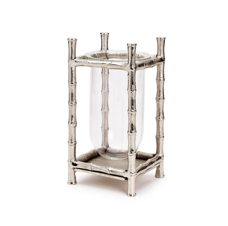 Silver Bamboo Vase with Glass Vessel