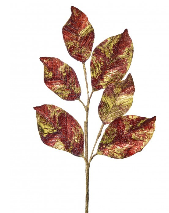 Burgundy Gold Leaf Magnolia Spray