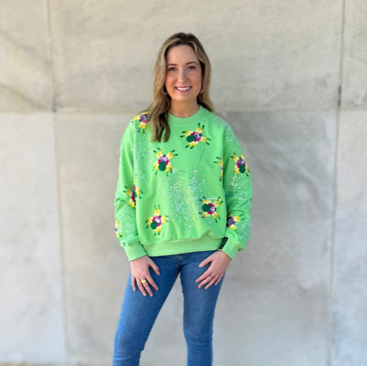 QOS Neon Green Fuzzy Spiders Sweatshirt