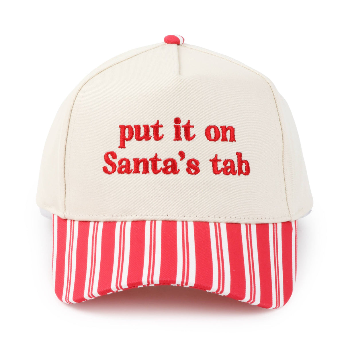 PUT IT ON SANTA'S TAB Embroidered Stripe Brim Two Tone Cap