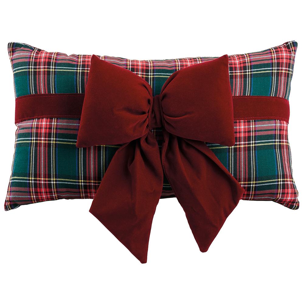 Plaid Pillow with Velvet Bow