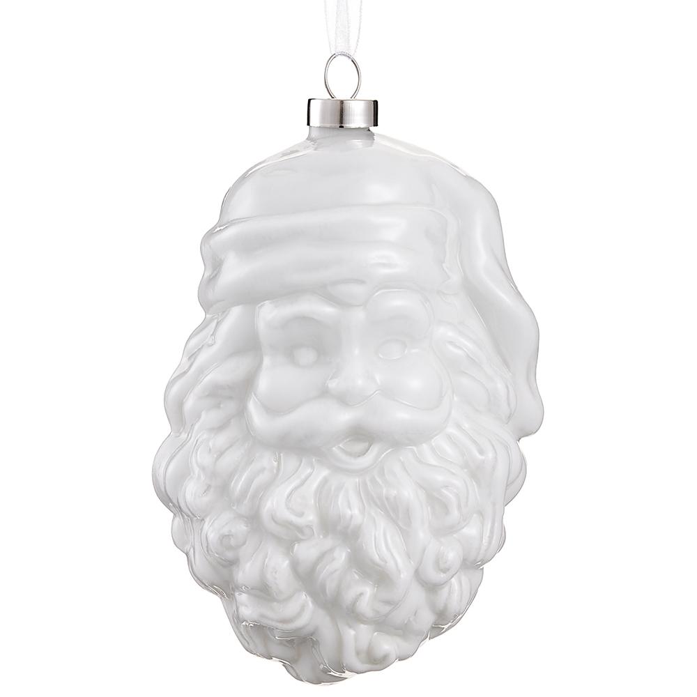 White Glass Santa Claus Face Ornament