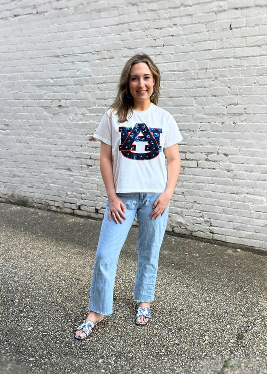 QOS Auburn Sequin Flower Tee