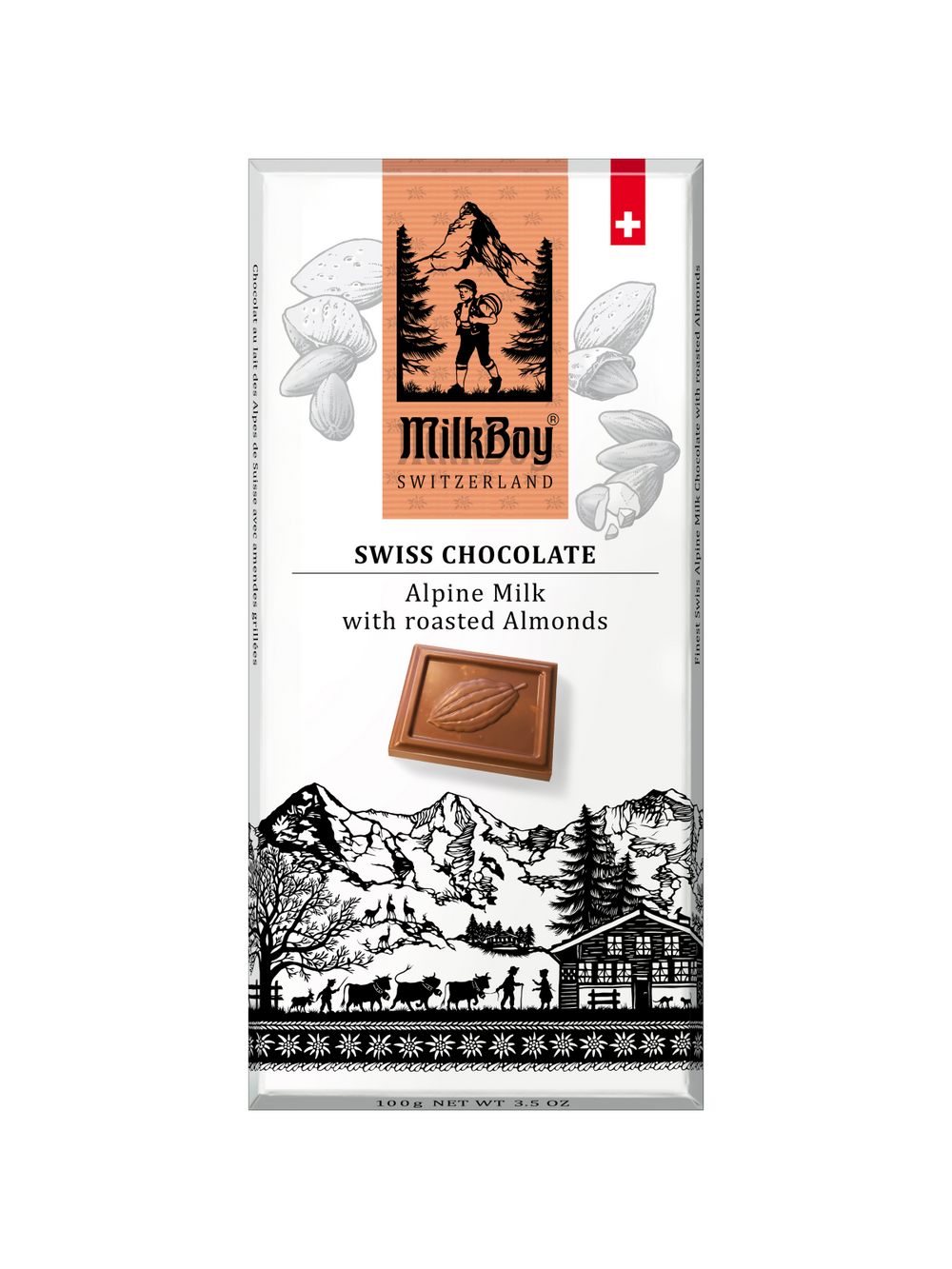 Milkboy Swiss Chocolate Bar- Alpine Milk Chocolate with Roasted Almonds