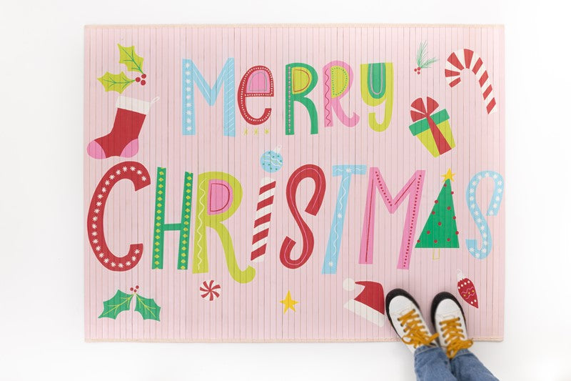 Bright Merry Christmas Bamboo Floor Mat