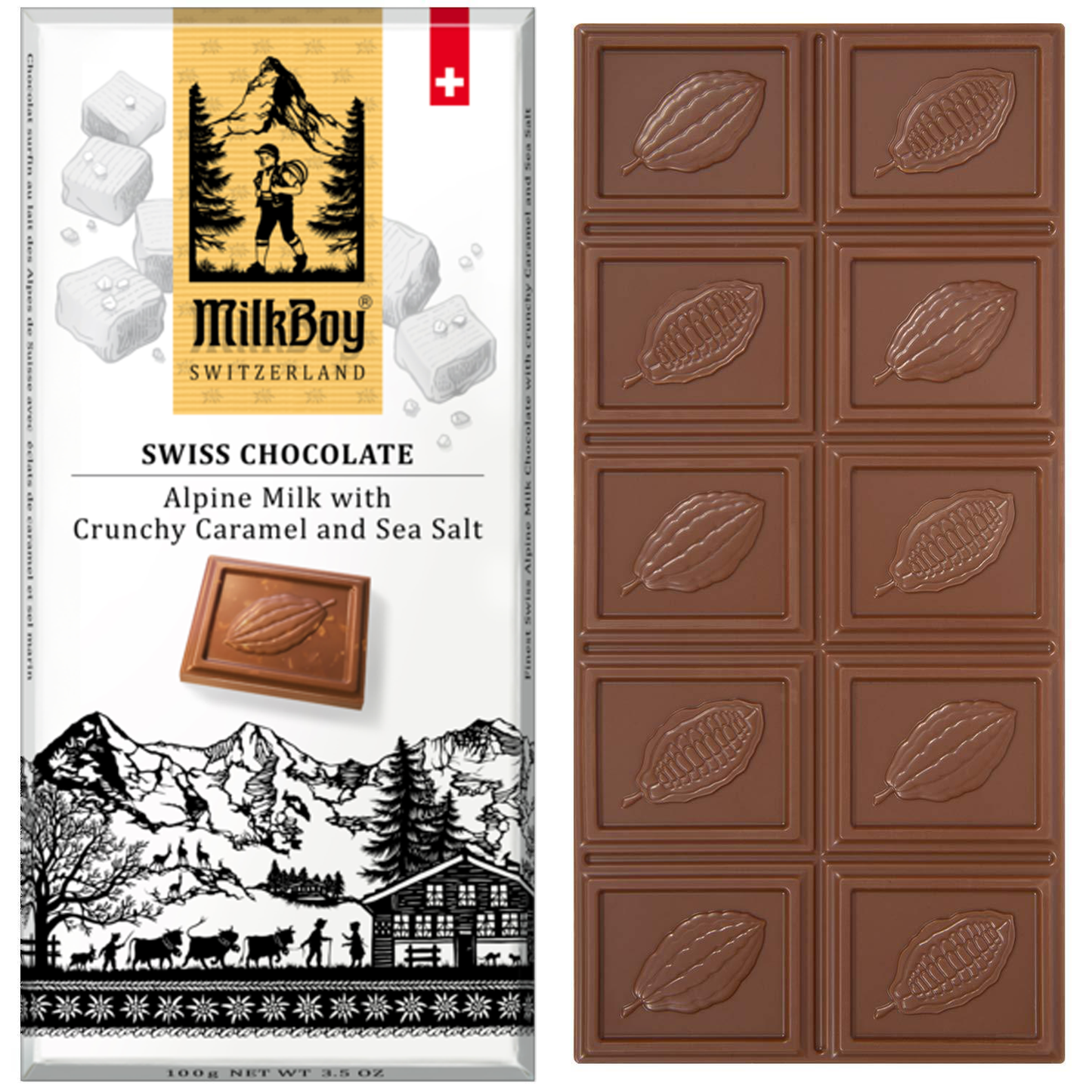 Milkboy Swiss Chocolate Bar- Milk Chocolate with crunchy Caramel and Sea Salt