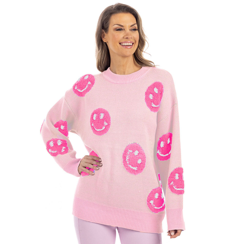 KATYDID Light Pink Happy Face Sweater