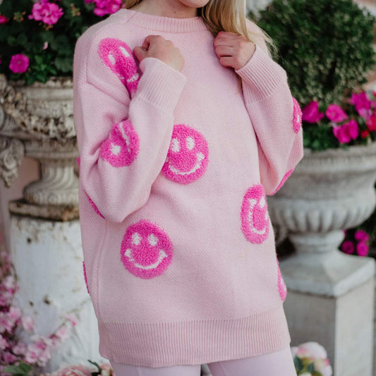 KATYDID Light Pink Happy Face Sweater