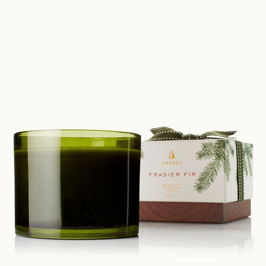 Thymes Frasier Fir Green Glass 3 Wick Candle