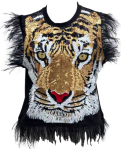 QOS Black Tiger Tank with Feather Fringe