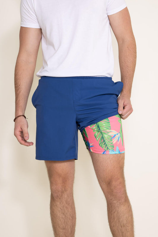 Simply Southern Tropical Lined Shorts for Men in Blue